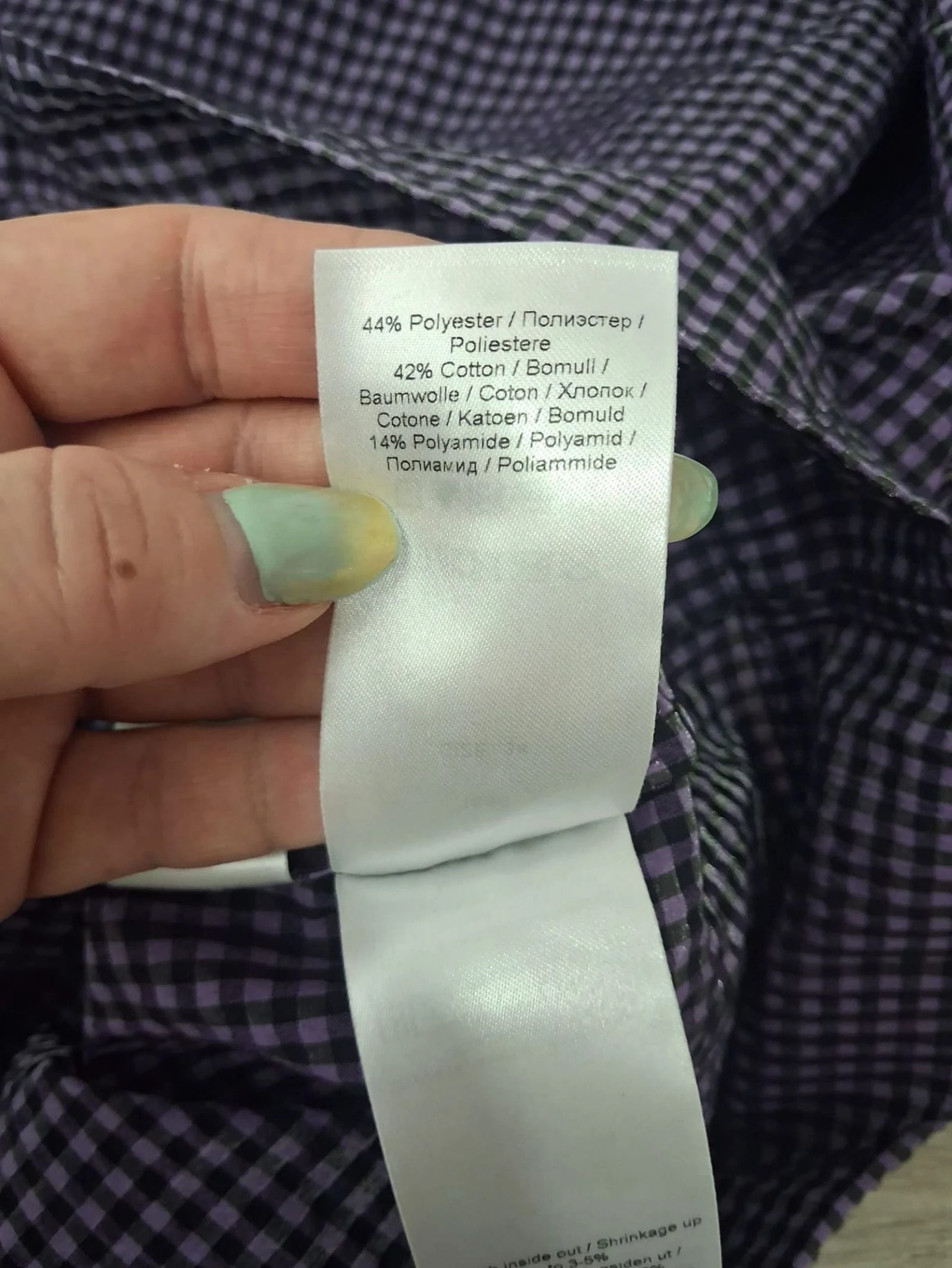 Vestido GANNI vichy morado con brillo sutil, mangas abullonadas T34 – photo 9